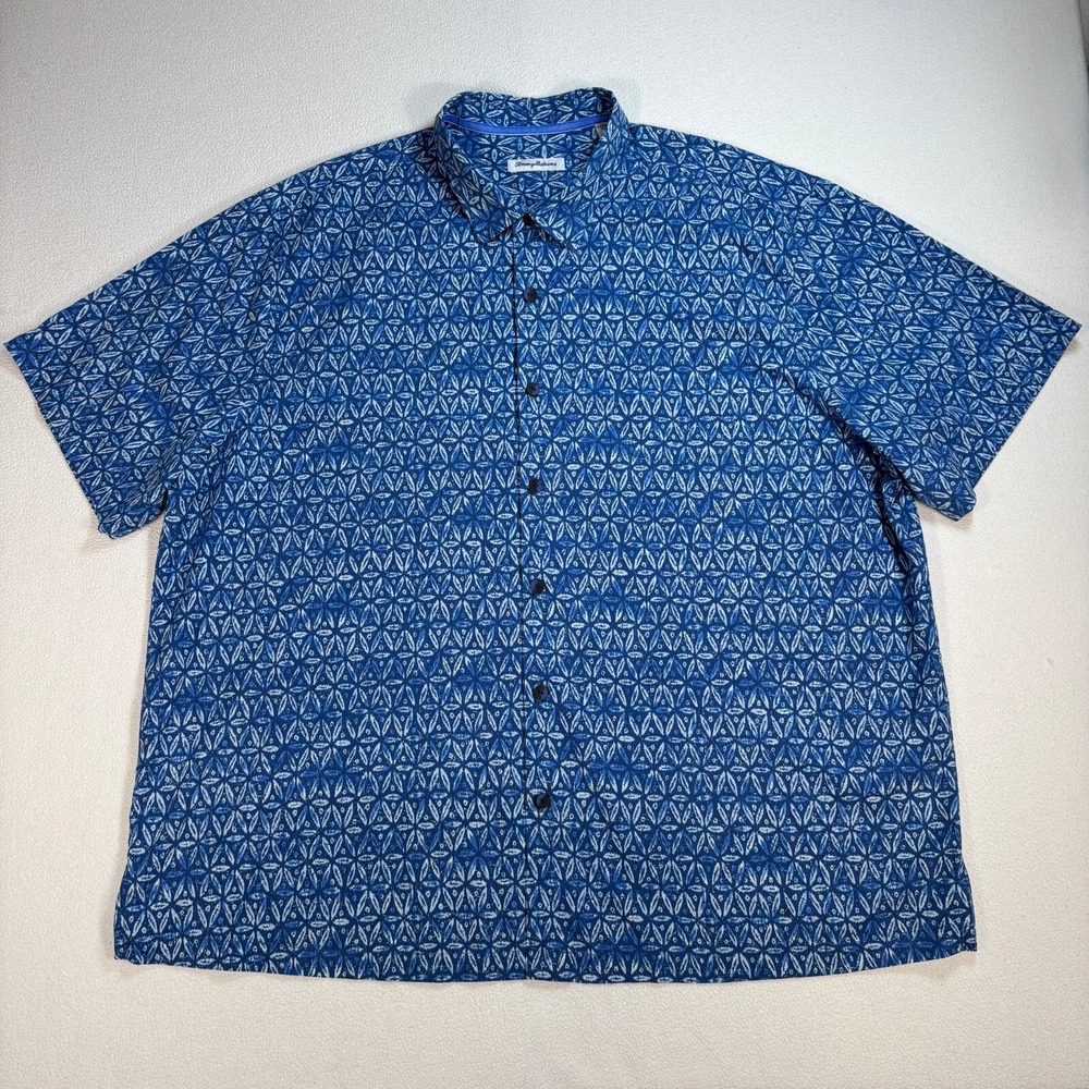 Tommy Bahama Barrier Batik Shirt Men's 3XLB Blue Floral Silk Blend Button Up Big